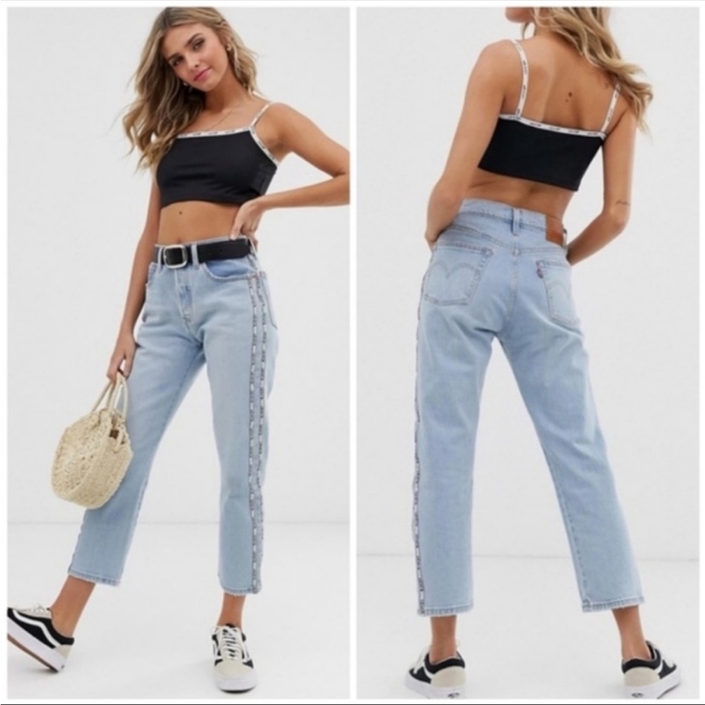 NWT Levi’s 501 Cropped High Rise Straight Jeans Logo Detail W27 L26